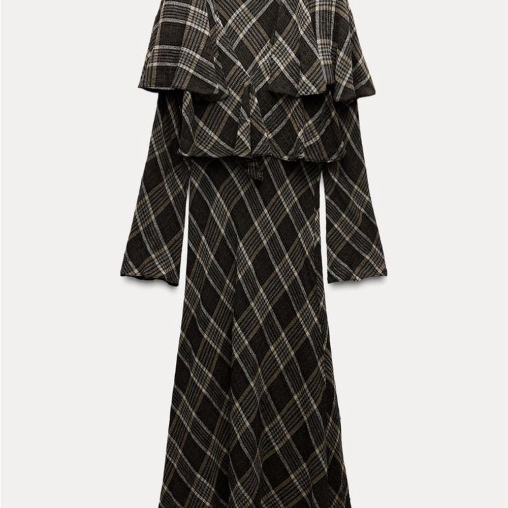 Zara COLLECTION CHECK Plaid long DRESS WITH RUFFLE